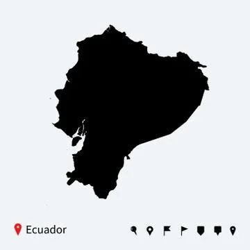 High detailed vector map of Ecuador with navigation pins. Stock-Illustration