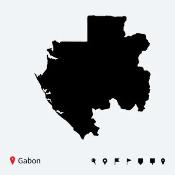 High detailed vector map of Gabon with navigation pins. Stock Illustration