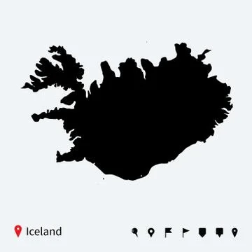 High detailed vector map of Iceland with navigation pins. Stock Illustration