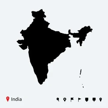 High detailed vector map of India with navigation pins. 스톡 일러스트