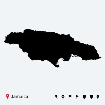 High detailed vector map of Jamaica with navigation pins. Stock Illustration