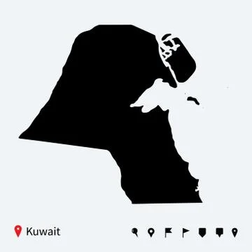 High detailed vector map of Kuwait with navigation pins. Illustrazione stock