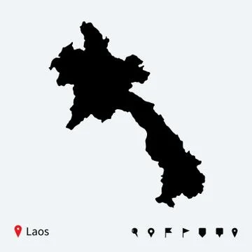 High detailed vector map of Laos with navigation pins. Stock-Illustration