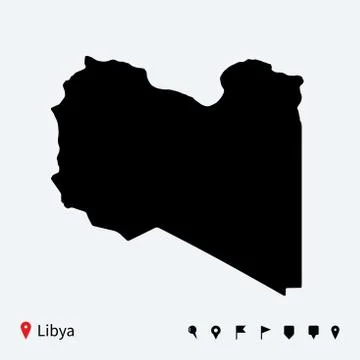 High detailed vector map of Libya with navigation pins. 스톡 일러스트