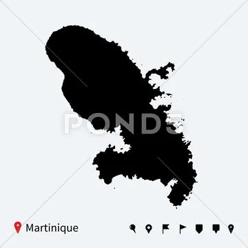 High detailed vector map of Martinique with navigation pins.: Graphic ...