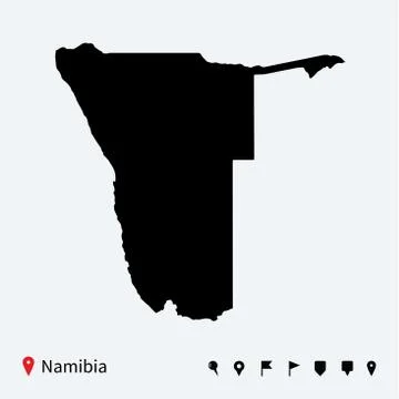 High detailed vector map of Namibia with navigation pins. Stock Illustration