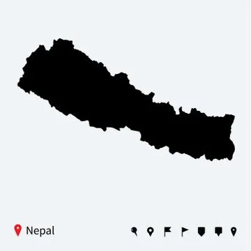 High detailed vector map of Nepal with navigation pins. Иллюстрация