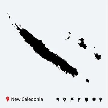 High detailed vector map of New Caledonia with navigation pins. Stock-Illustration