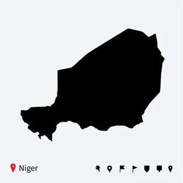 High detailed vector map of Niger with navigation pins. Stock Illustration