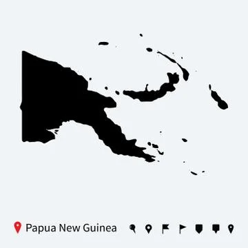 High detailed vector map of Papua New Guinea with pins. Stock Illustration