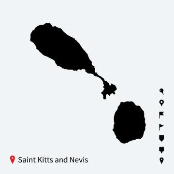 High detailed vector map of Saint Kitts and Nevis with pins. Stock-Illustration