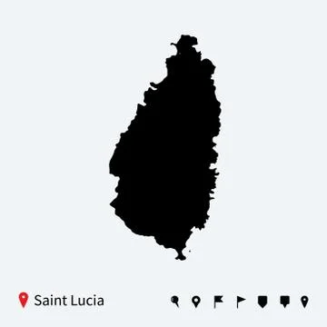 High detailed vector map of Saint Lucia with navigation pins. Stock Illustration