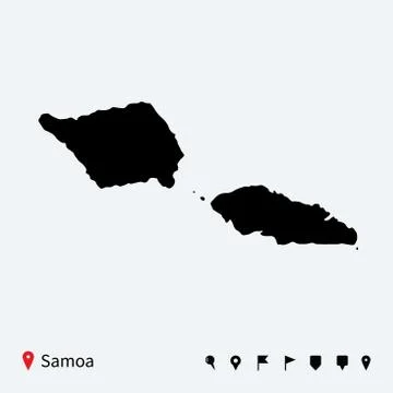High detailed vector map of Samoa with navigation pins. Stock Illustration