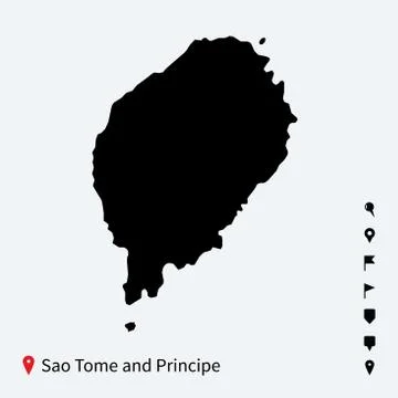 High detailed vector map of Sao Tome and Principe with pins. Stock Illustration