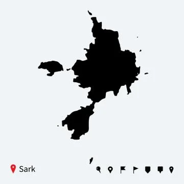 High detailed vector map of Sark with navigation pins. Stock Illustration