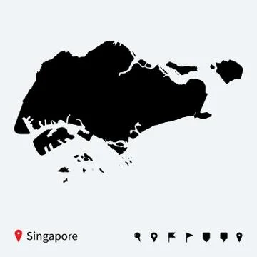 High detailed vector map of Singapore with navigation pins. Stock Illustration