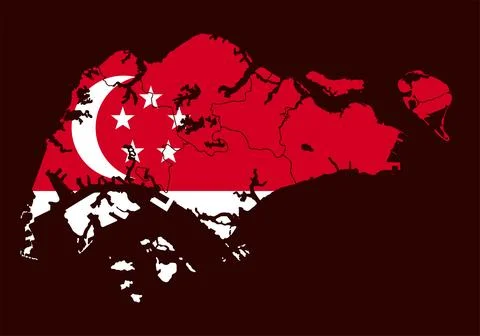 High detailed vector map of Singapore. Map of Singapore with flag. Stock Illustration
