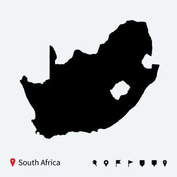 High detailed vector map of South Africa with navigation pins. Stock-Illustration