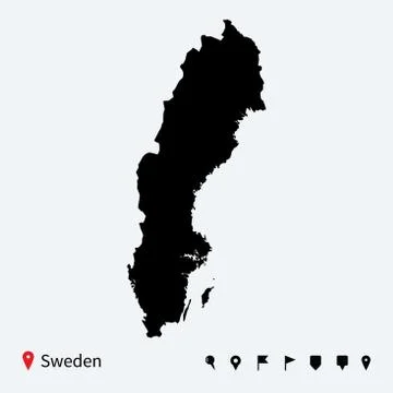 High detailed vector map of Sweden with navigation pins. Stock Illustration
