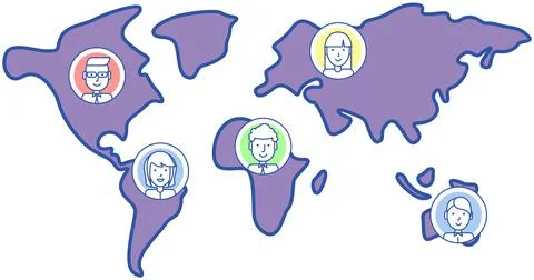 High detailed world map with user profile icons. Guide roads and routes in Stock Illustration