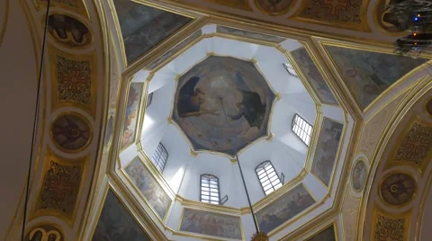 High Dome Ceiling With God Father Image in Church Belonging to Orthodox Stock Footage 58923729