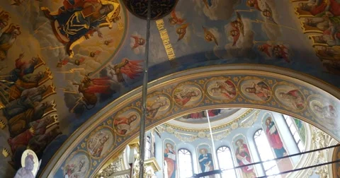High Dome Ceiling With a Lot of Arty Murals and Saint Pictures in the Great Stock Footage 52823606