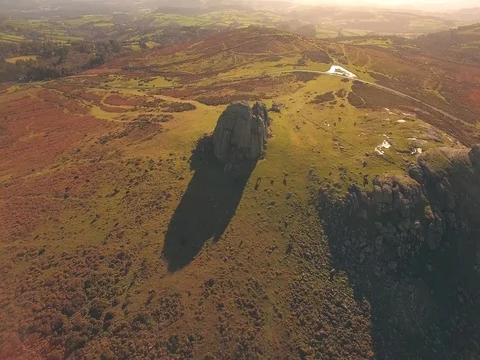 High drone flight around Haytor on Dartmoor Wilderness Stock Footage 82790486