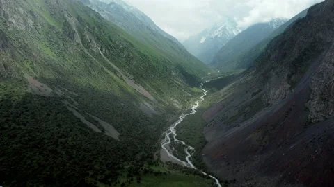 High drone flight through the Tian Shan Mountains Stock Footage 199139284