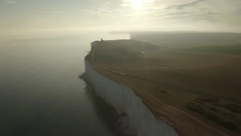 High drone shot beautiful cliffs into sunset Stock Footage 132817217