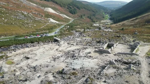 High drone shot rotating around Miners Town, County Wicklow, Republic of Ireland Stock Footage 252259428