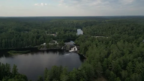 High Drone Slow view of High Falls in Bracebridge Muskoka Ontario Stock Footage 314233918