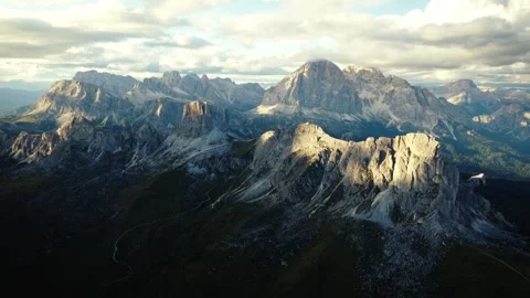 High Drone View of Ra Gusela and Mountain Peaks at Passo Giau, Dolomites Video stock 316640154