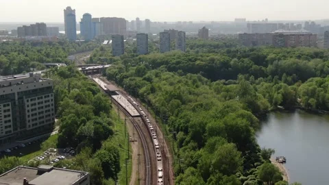 High drone view of railway through forest area Vidéo 321318487