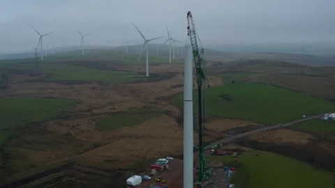 High Drone View of Wind turbine construction, 4K Stock Footage 179339612