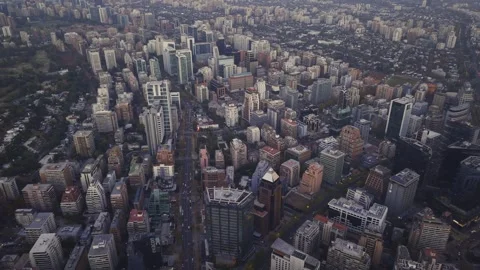 High dusk drone panorama over Las Condes city grid Santiago Chile Vídeos de archivo 334637293