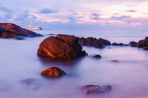 High dynamic range technique seascape in twilight Stock Photos