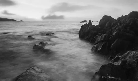 High dynamic range technique of seascape in twilight Stock Photos