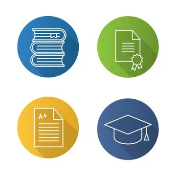 High education flat linear long shadow icons set 스톡 일러스트