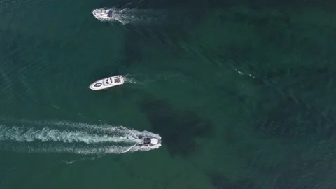 High elevation drone footage of boats, 4K UHD Stock Footage 169305984