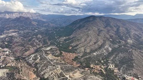 High Elevation Landscape, Elevated View Of Terrains And Roads, Vast Aerial .. Foto stock
