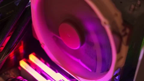 High end computer cooling fan with big heat sink illuminated by RGB LED Stock Footage 158666207