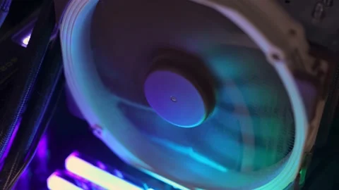 High end computer cooling fan with big heat sink illuminated by RGB LED Stock-Footage 158666208