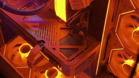 High-end custom gaming pc rgb cooling fans spinning Stock Footage 336051851