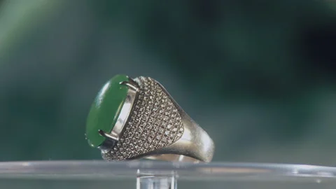 A high-end emerald ring displayed in a jade shop in Tianjin, China Stock Footage 140806781