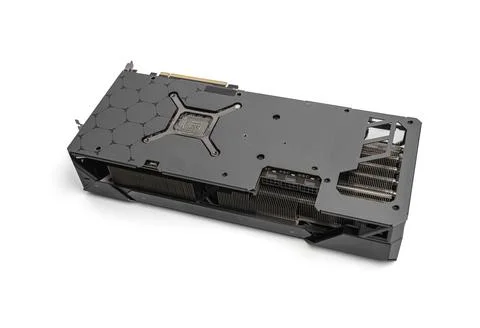 A high-end graphics card featuring a triple-fan cooling system Stock Photos
