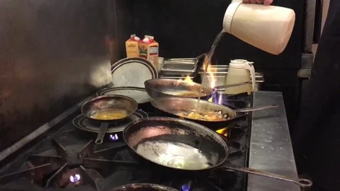 High End Restaurant with Chefs Cooking in Kitchen Video stock 82213676