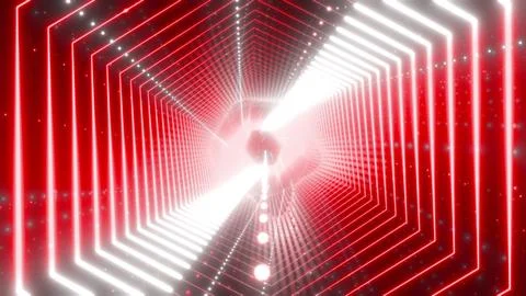 High energy 3d render of a glowing red hexagon tunnel for VJ visuals, nightclub Illustrazione stock