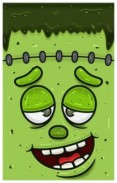 High Expression of Frankenstein Face Character Cartoon. Wallpaper, Cover, L.. Stock Illustration