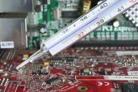 High fever temperature on computer board Foto stock
