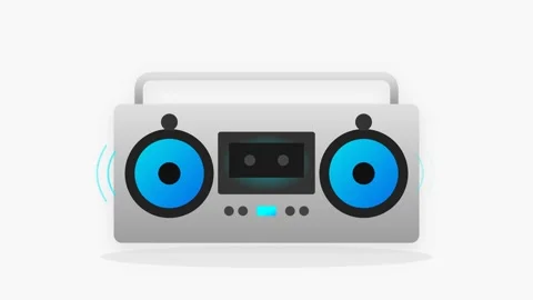 A high-fidelity 2D flat icon of a retro boombox featuring metallic silver a.. Stock-Footage 346202452
